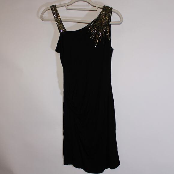 Y2K Twenty One Black Mini Clubbing Dress With Gold Sequins Size M - Picture 1 of 5